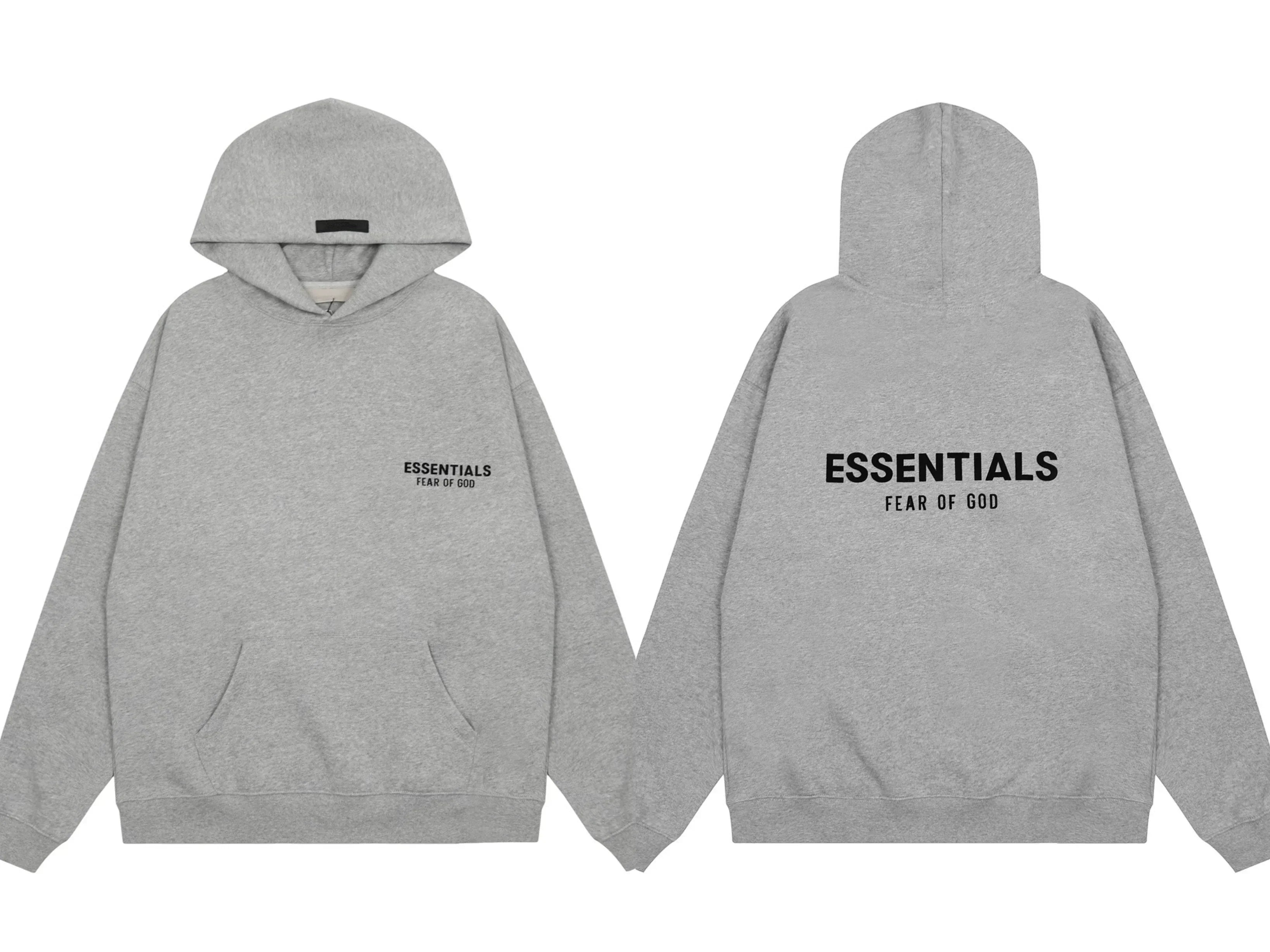 Fear of God Essentials Front Back Logo Pullover Hoodie Silver Grey